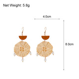 Wooden Fringed Round Earrings with Pearl