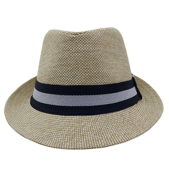 Women's Straw Hat Double Color With Stripe Ribbon