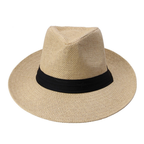 Unisex Large Straw Hat With Black  Ribbon